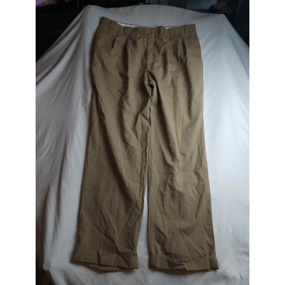 Lauren Ralph Lauren Mens 40W 32L Tan Wool‎ Pleated Cuffed Dress Pants